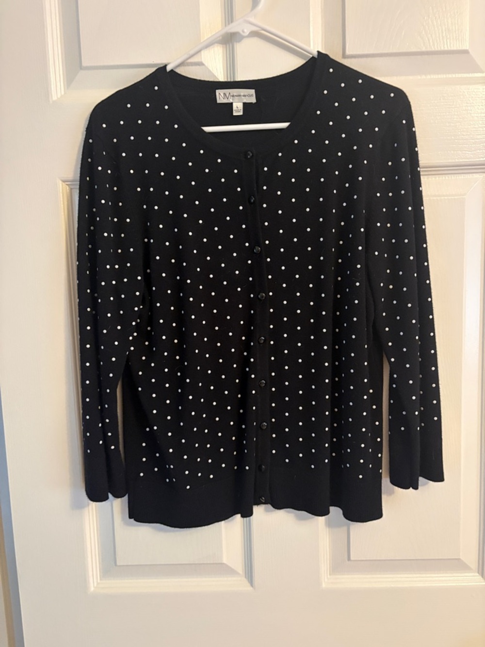 Neiman Marcus Black Cardigan with White Polka Dots, size large